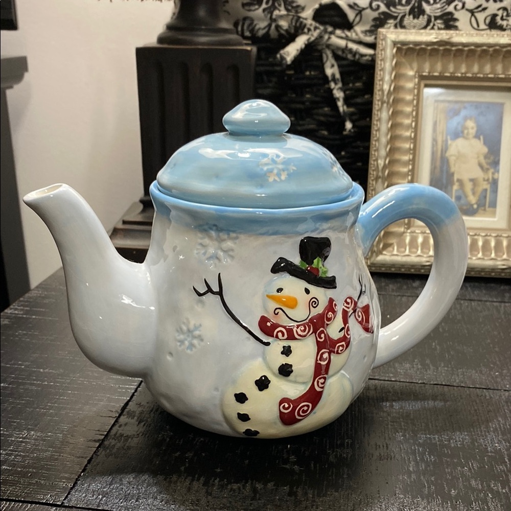 Vintage 2003 Bella Casa By Ganz Christmas Holiday Snowman Teapot!
